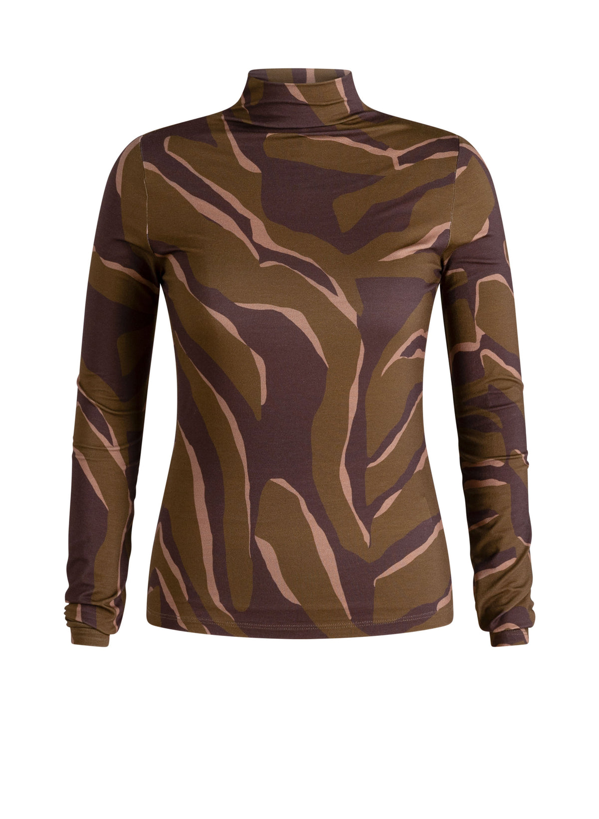 Yest colletje groen bruin print model Ulora brow olive green