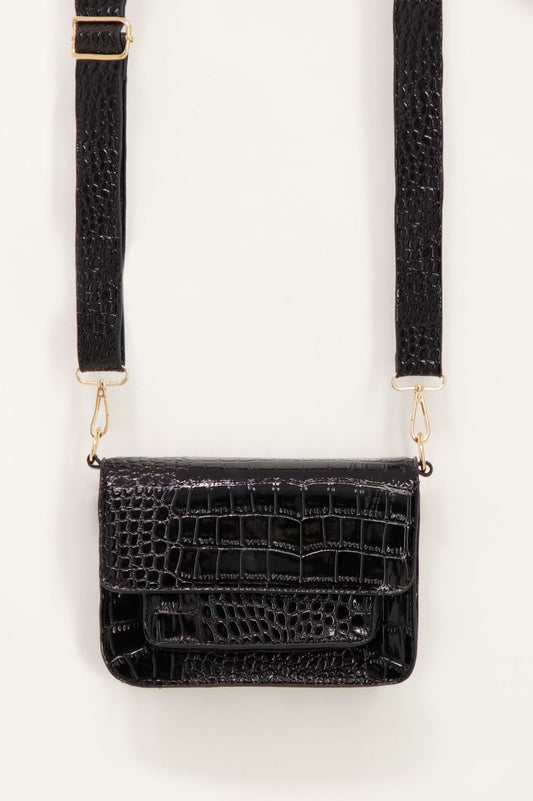 My Jewellery tas zwart croco print schoudertas