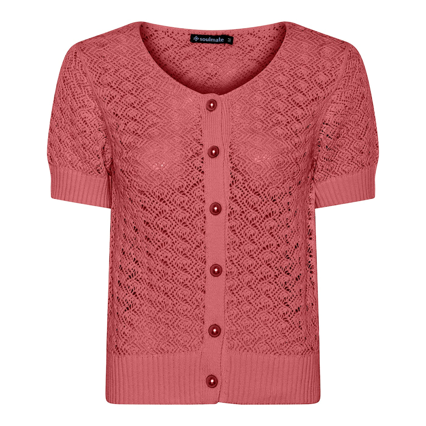 Soulmate vest blush met parel knoopjes model Shyla knit cardigan 