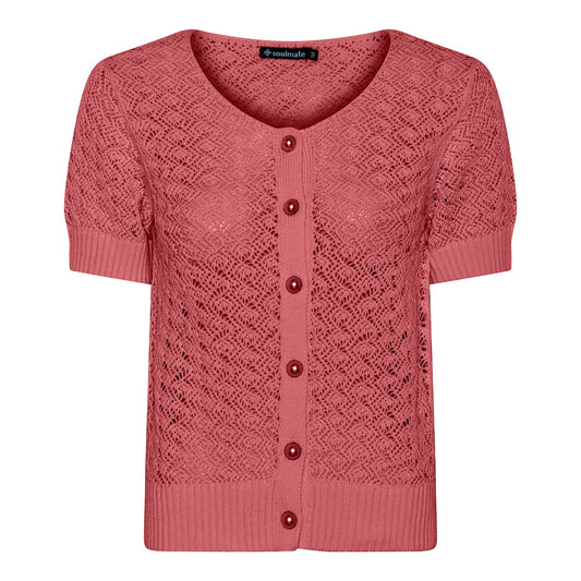 Soulmate vest blush met parel knoopjes model Shyla knit cardigan 