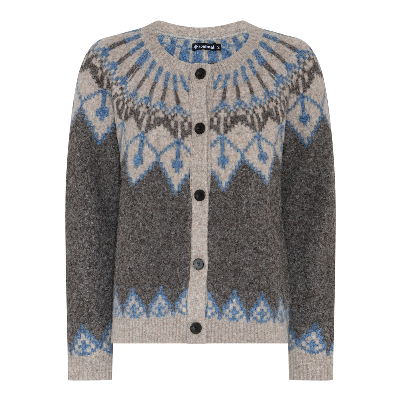 Soulmate vest grijs blauw beige print model Klara faded denim