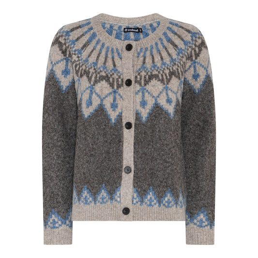 Soulmate vest grijs blauw beige print model Klara faded denim