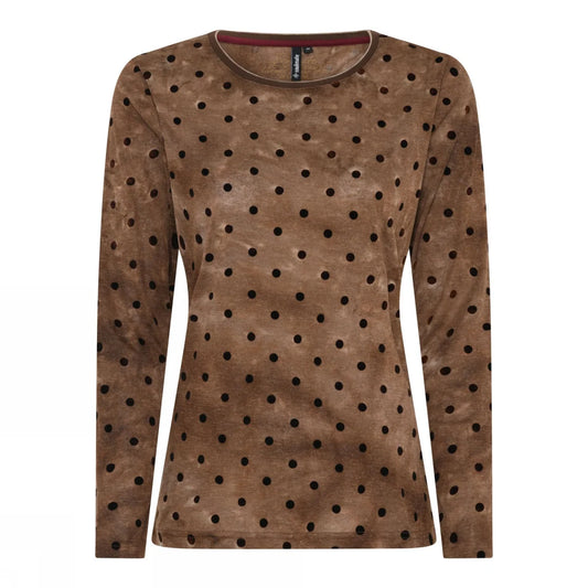 Soulmate longsleeve zandkleur met bruine velvet stippen model Dottie dark sand