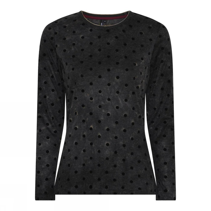 Soulmate longsleeve polkadot donker grijs model Dottie stippen dark brown 11119