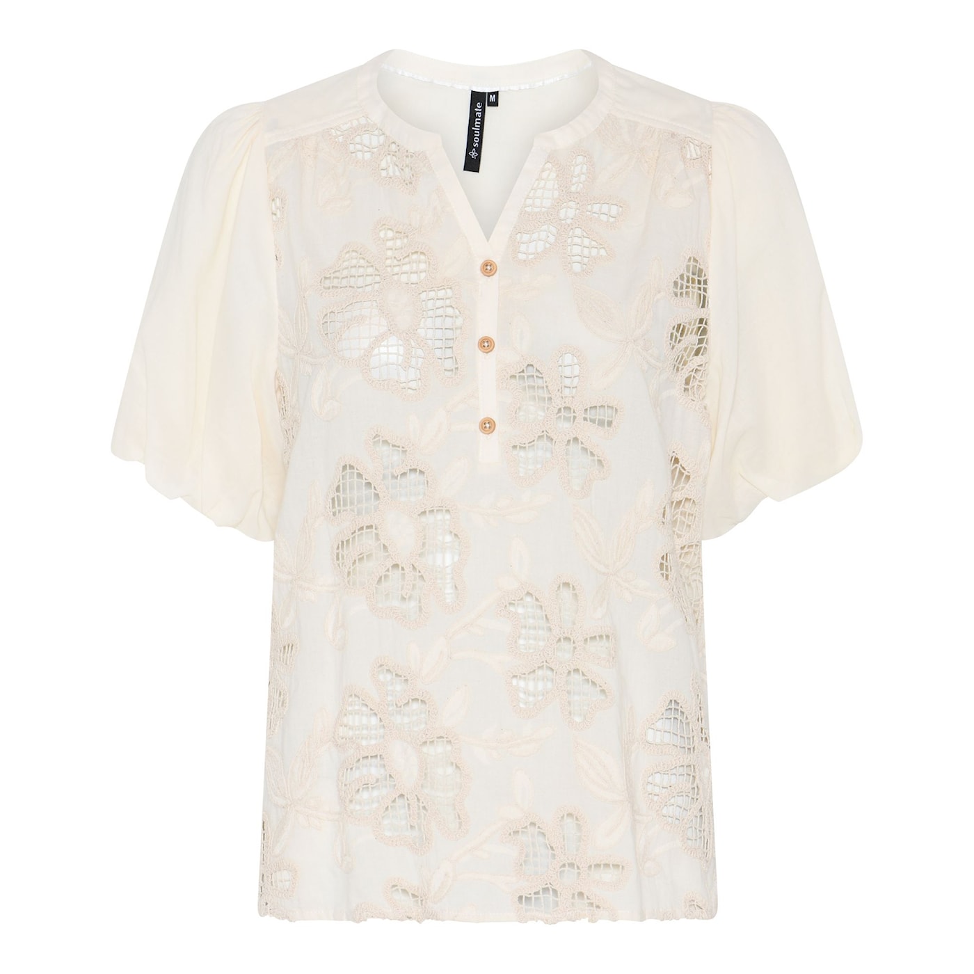 Soulmate blouse zandkleur met kant detail model Evangelina 2 14011