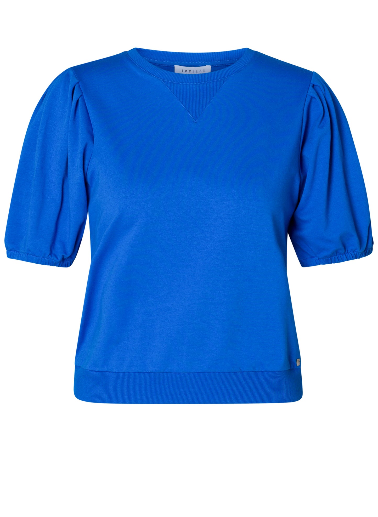 Ivy Beau sweater korte mouw shirt blauw model Erina birlliant blue