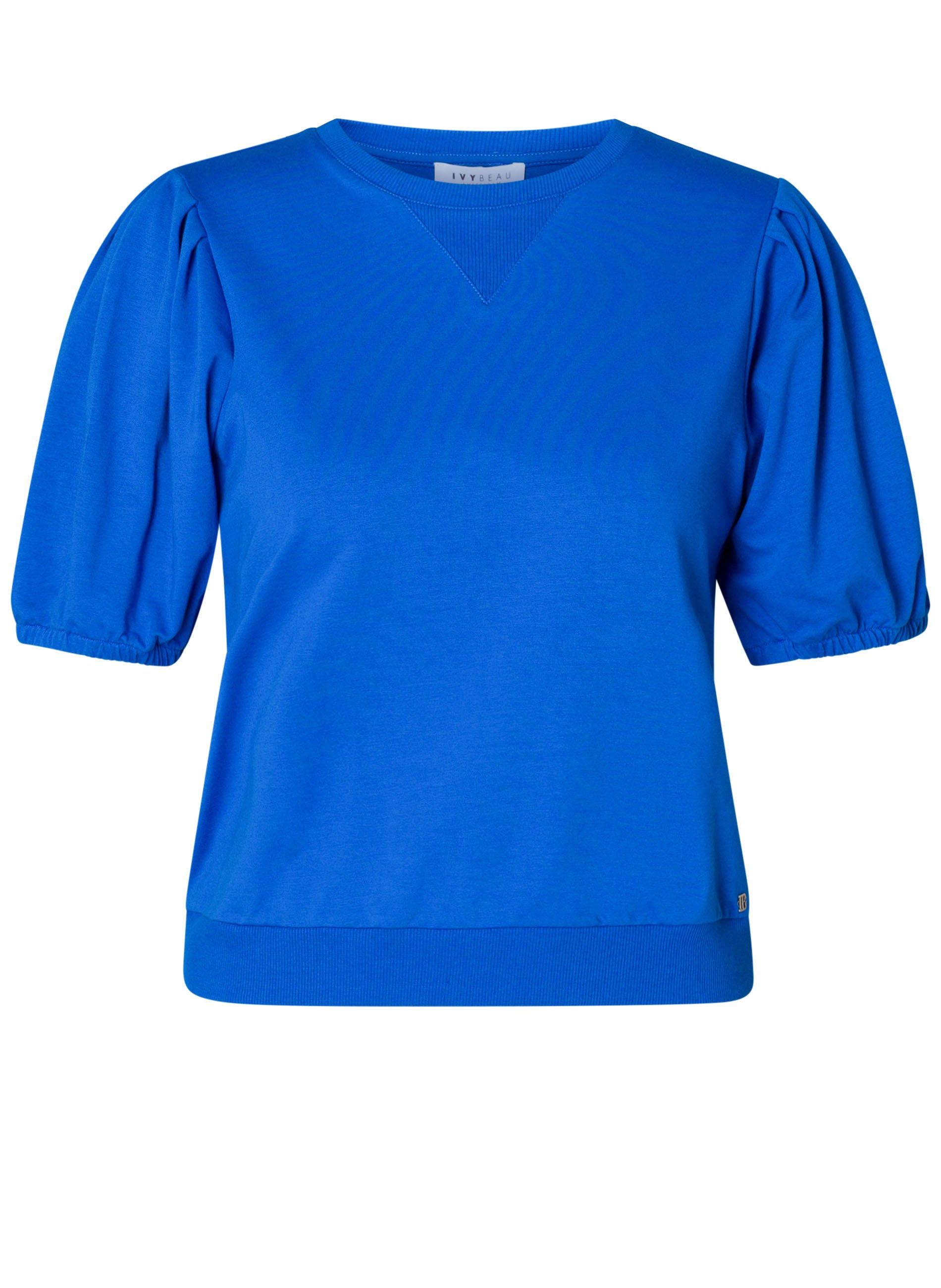 Ivy Beau sweater korte mouw shirt blauw model Erina birlliant blue