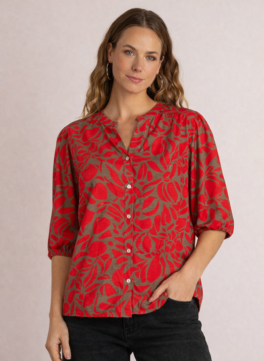 Ivy Beau blouse rood print driekwart mouw model Semya red multi