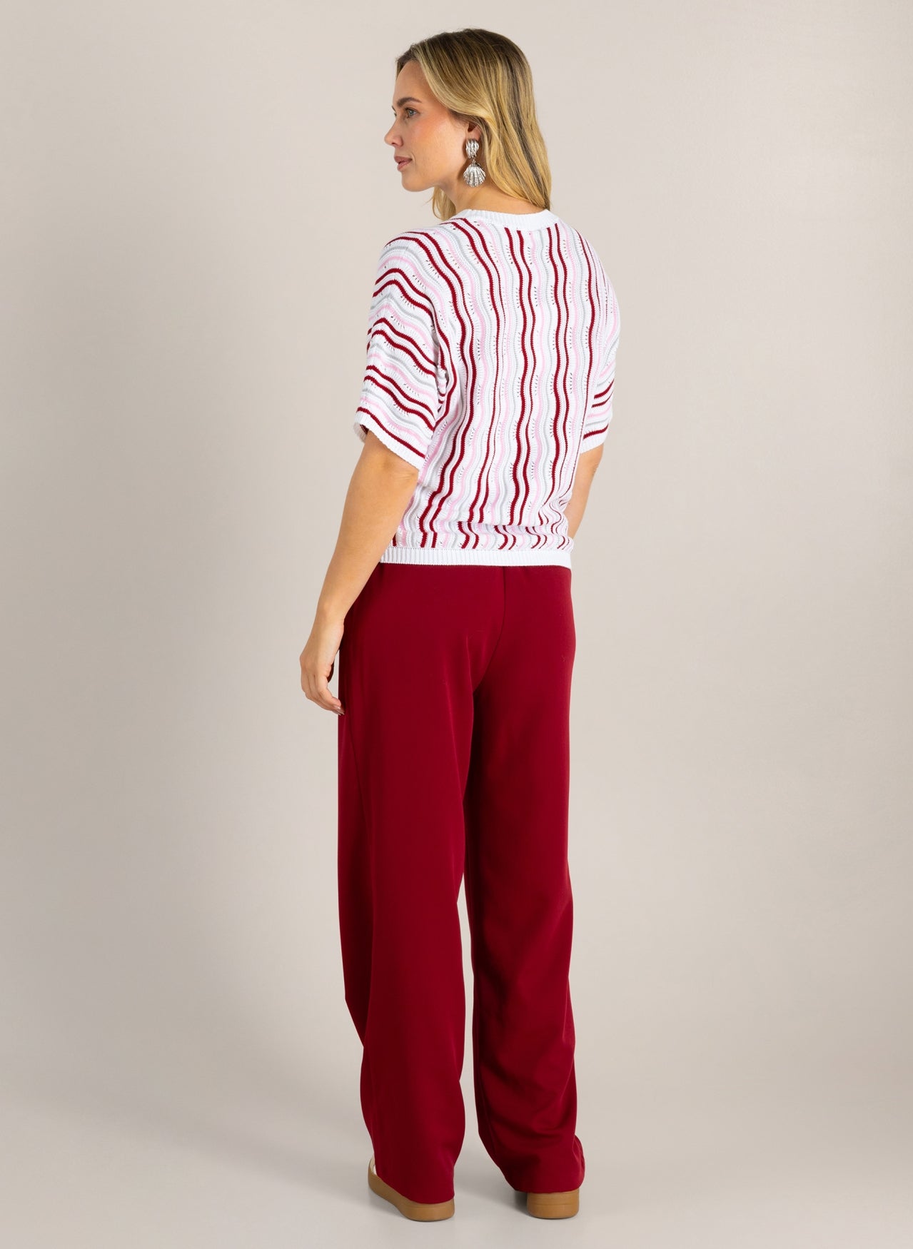 Ivy Beau trui korte mouw wit met roze en rood gestreept model Giorgia white multi