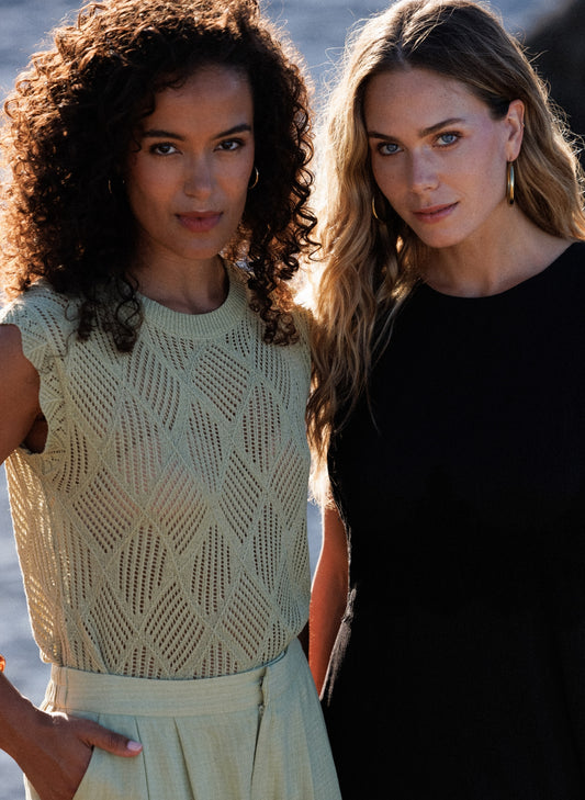 Ivy Beau top groen gehaakt model Christine pistachio