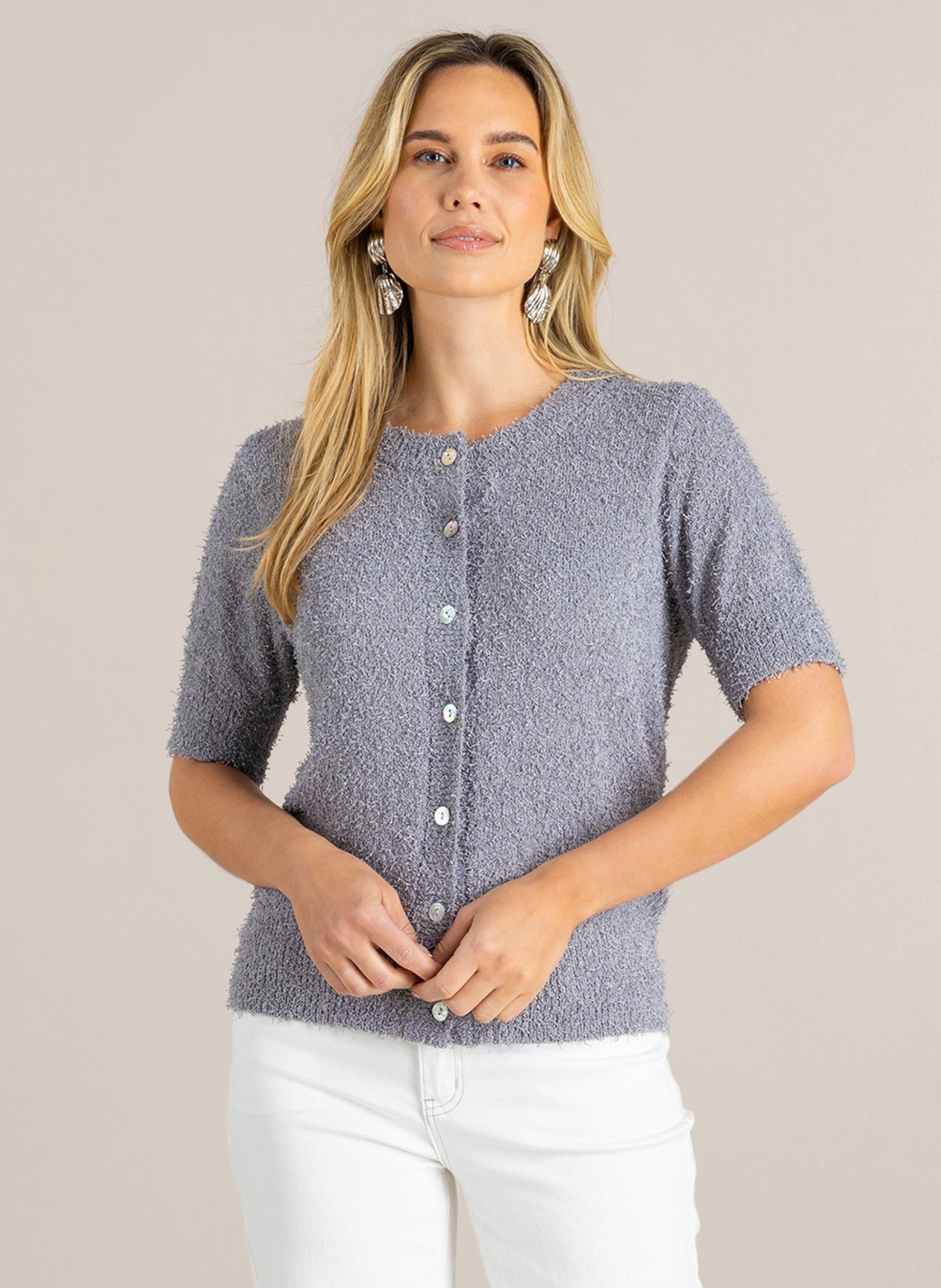 Ivy Beau vest grijs harig korte mouw model Glena grey