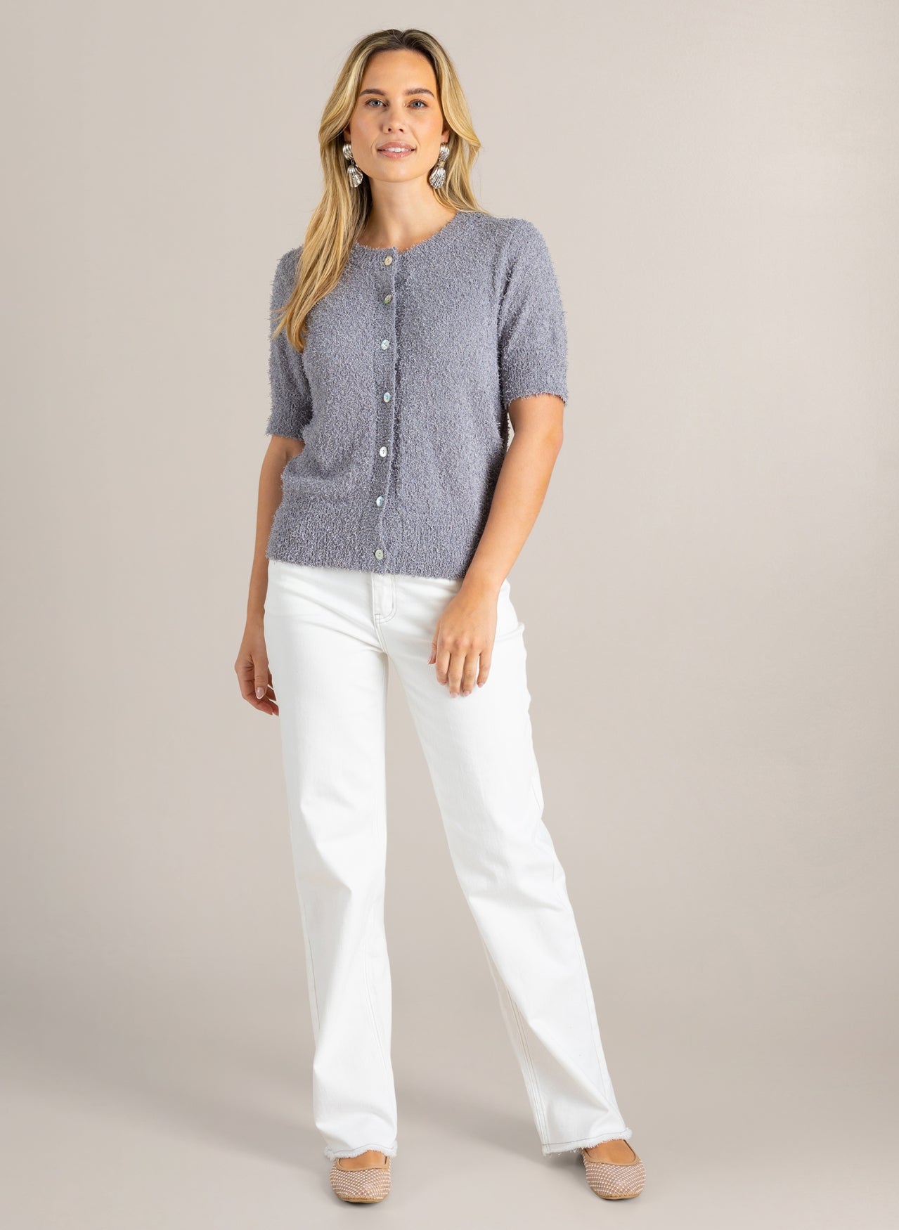 Ivy Beau vest grijs harig korte mouw model Glena grey