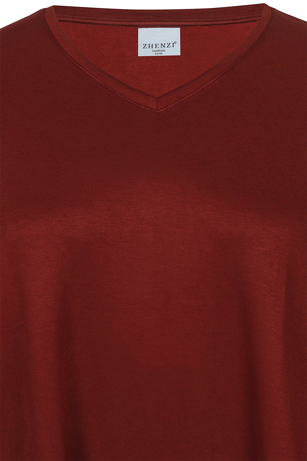 Zhenzi shirt roest bordeaux rood met kanten creme kleurige bies op mouw model Mya 201520