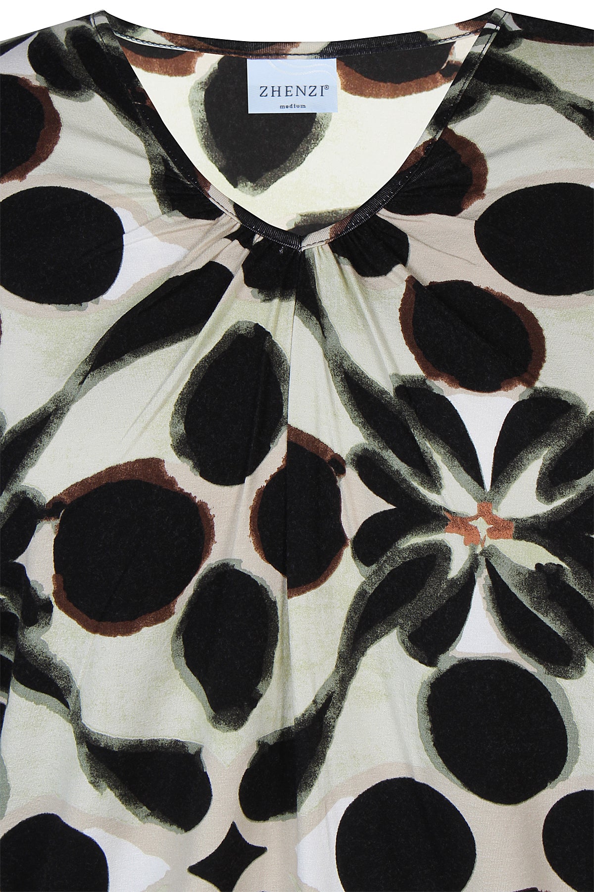 Zhenzi blouse beige met groen en zwarte print model Octa 200905
