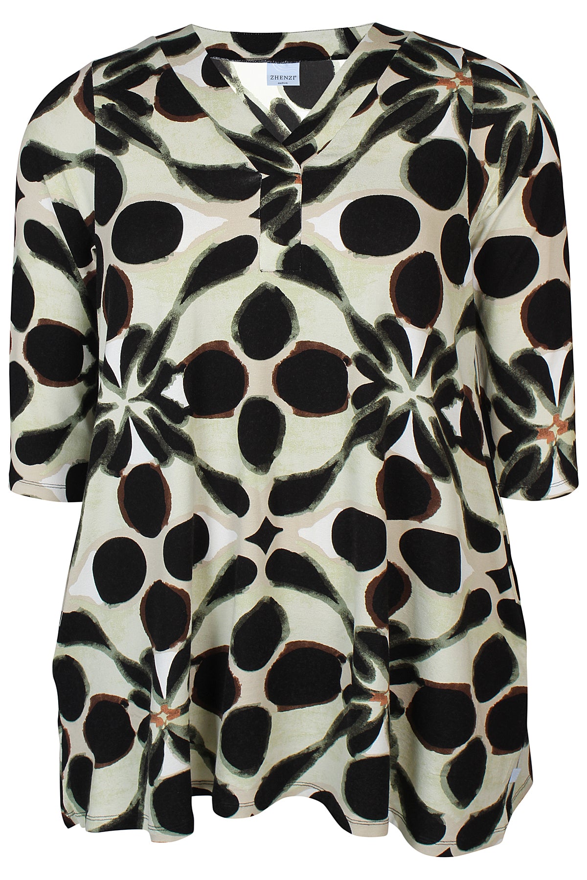 Zhenzi tuniek groen beige zwarte print model Octa 200905