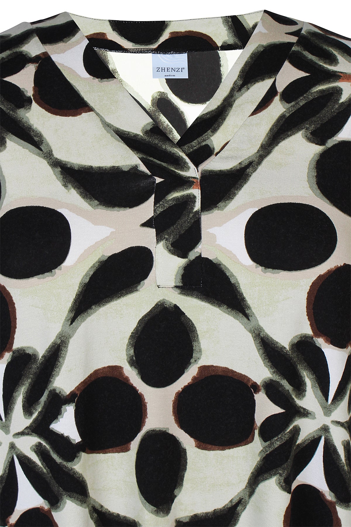 Zhenzi tuniek groen beige zwarte print model Octa 200905