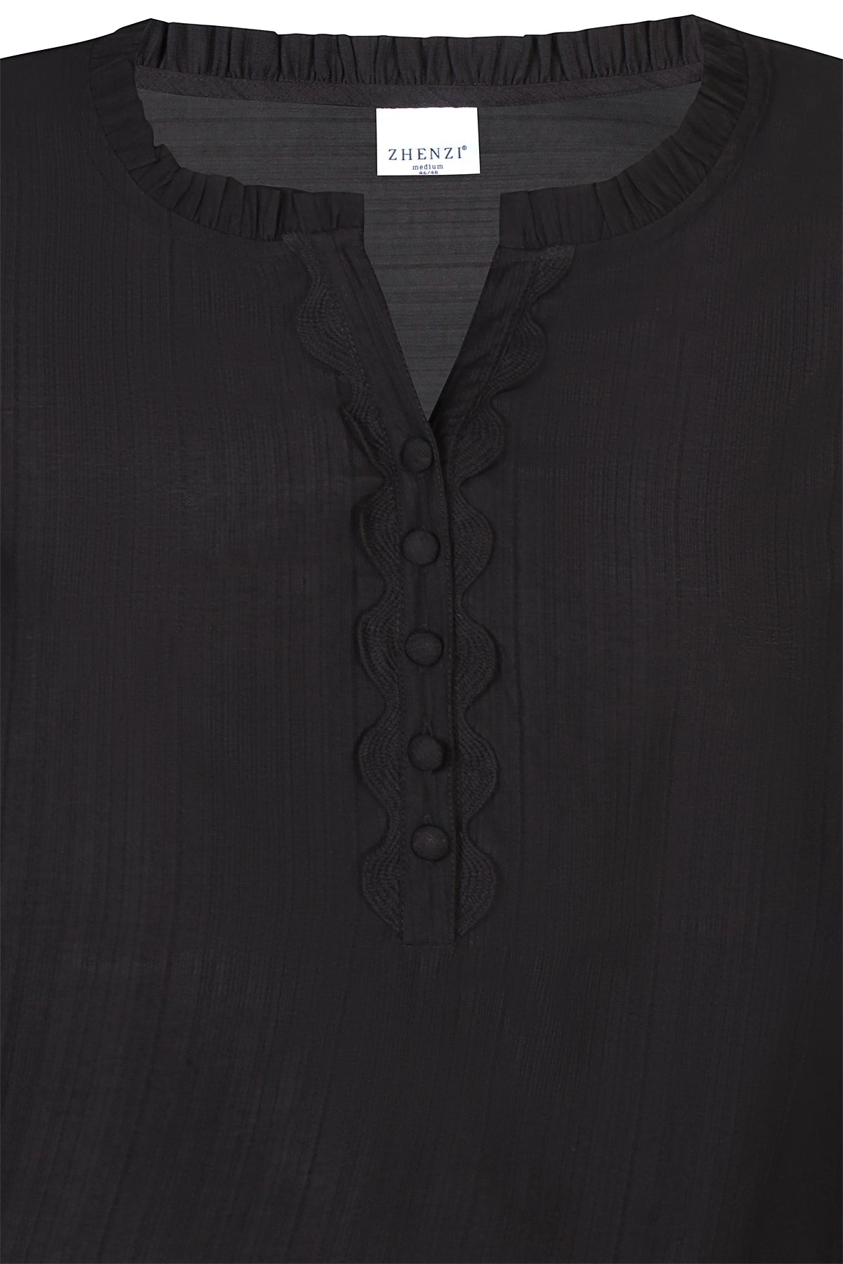 Zhenzi blouse zwart schulprand detail model zh orra 934