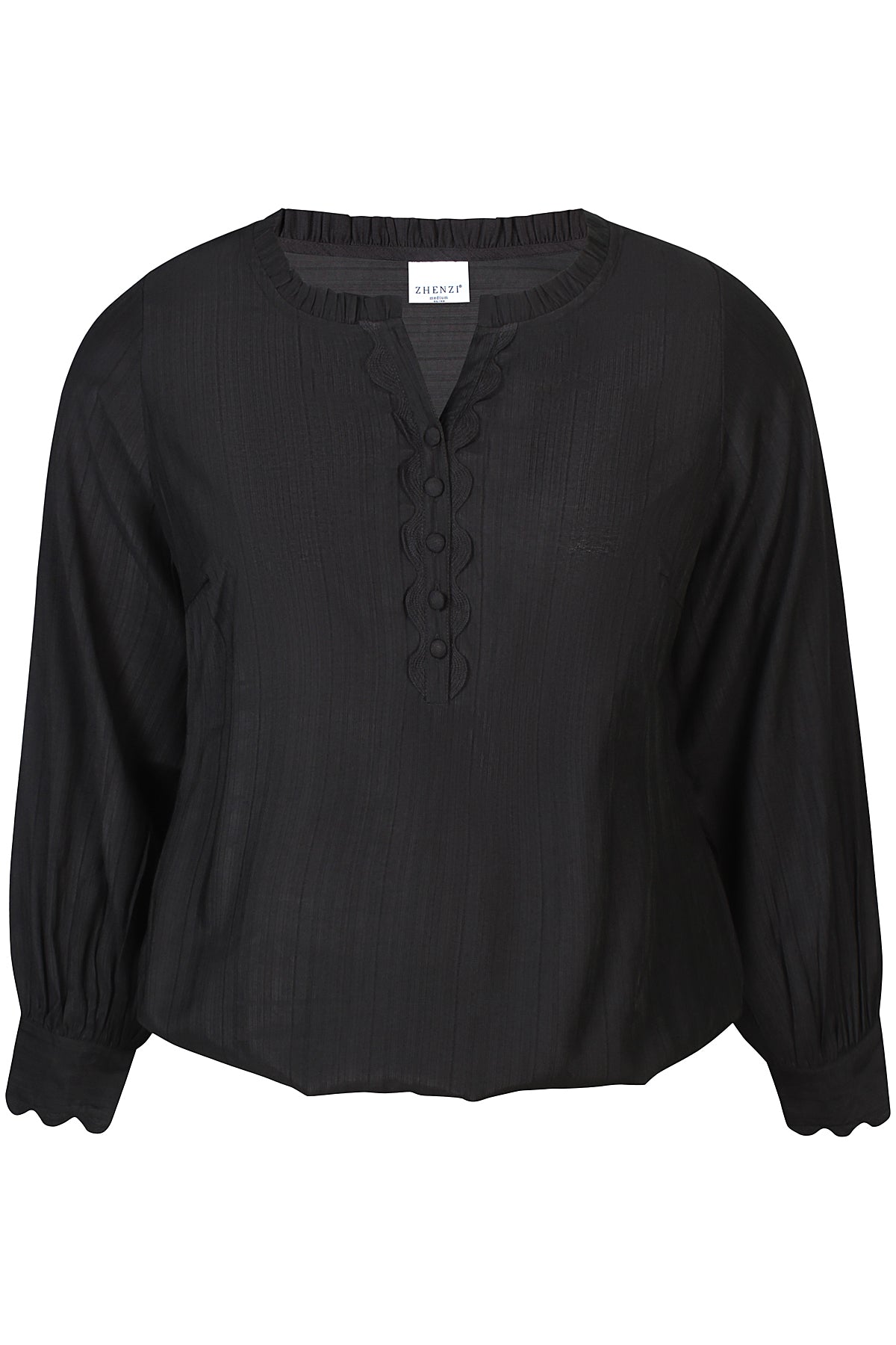 Zhenzi blouse zwart schulprand detail model zh orra 934