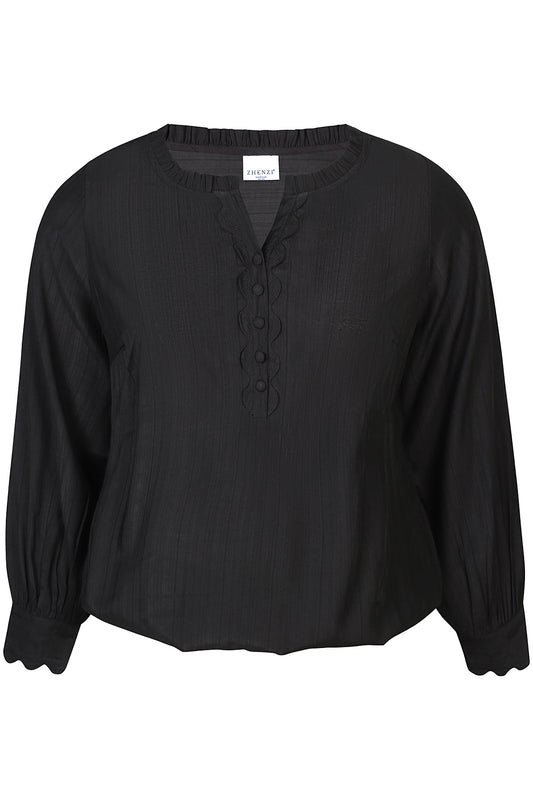 Zhenzi blouse zwart schulprand detail model zh orra 934