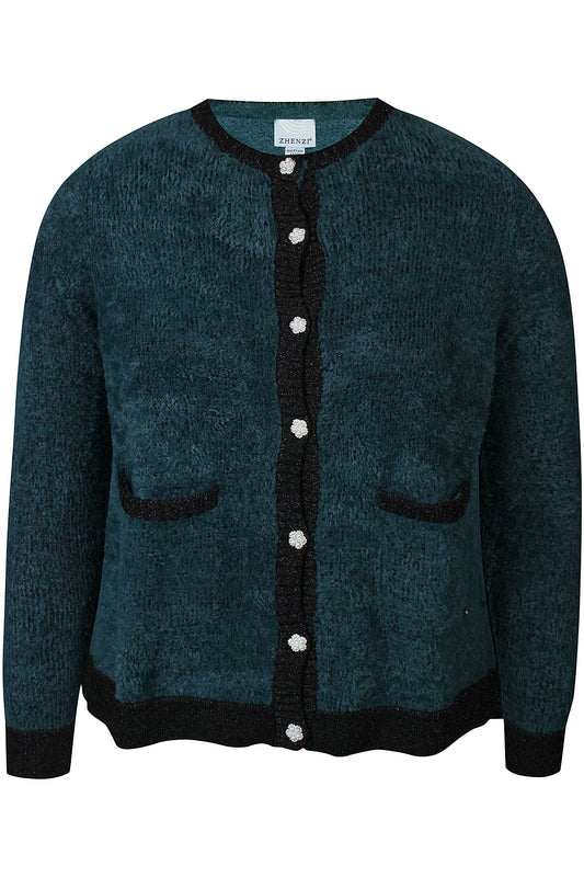 Zhenzi vest groen met zwart en lurex detail model Tera 1097 cardigan