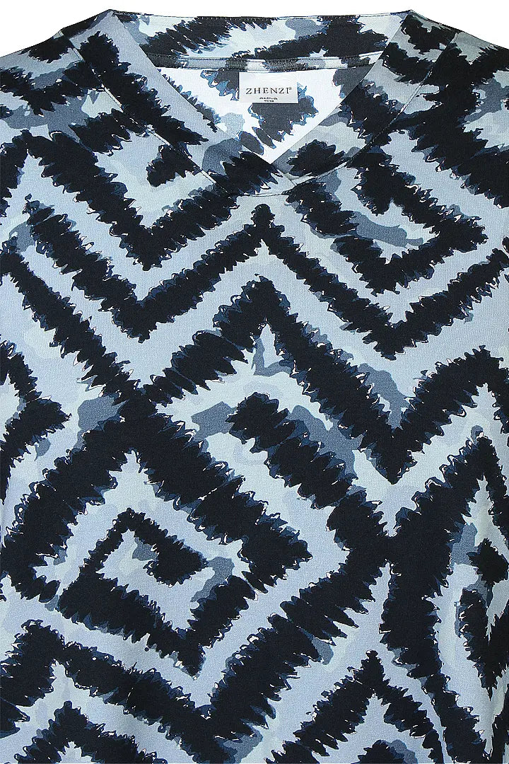 Zhenzi blouse blauwe met licht blauw print model Sylva 201171