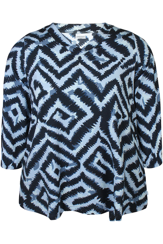 Zhenzi blouse blauwe met licht blauw print model Sylva 201171