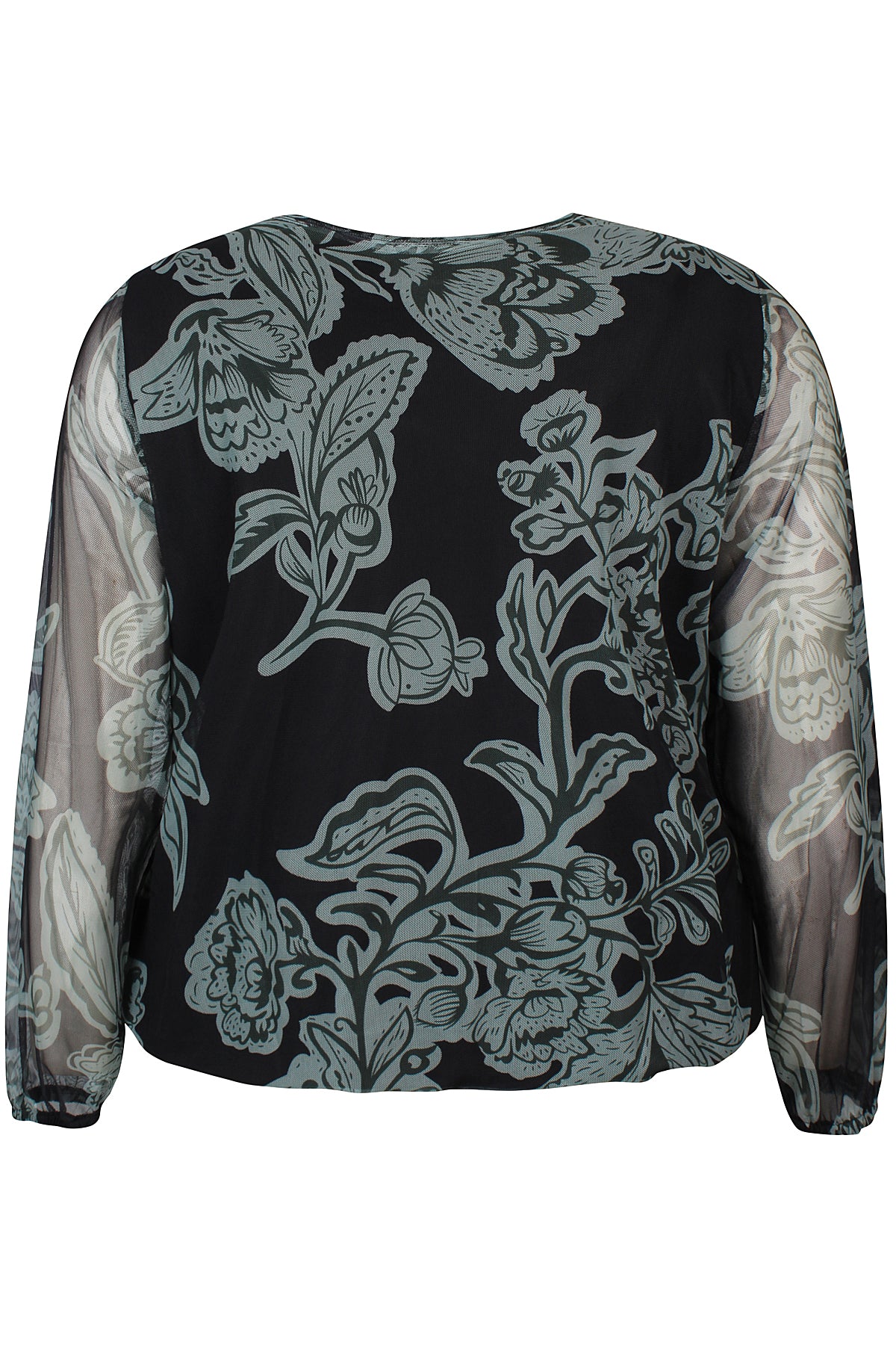 Zhenzi blouse driekwart mouw zwart met groene print model Adley 1173