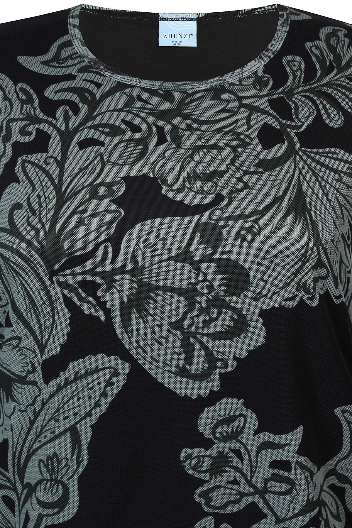 Zhenzi blouse driekwart mouw zwart met groene print model Adley 1173