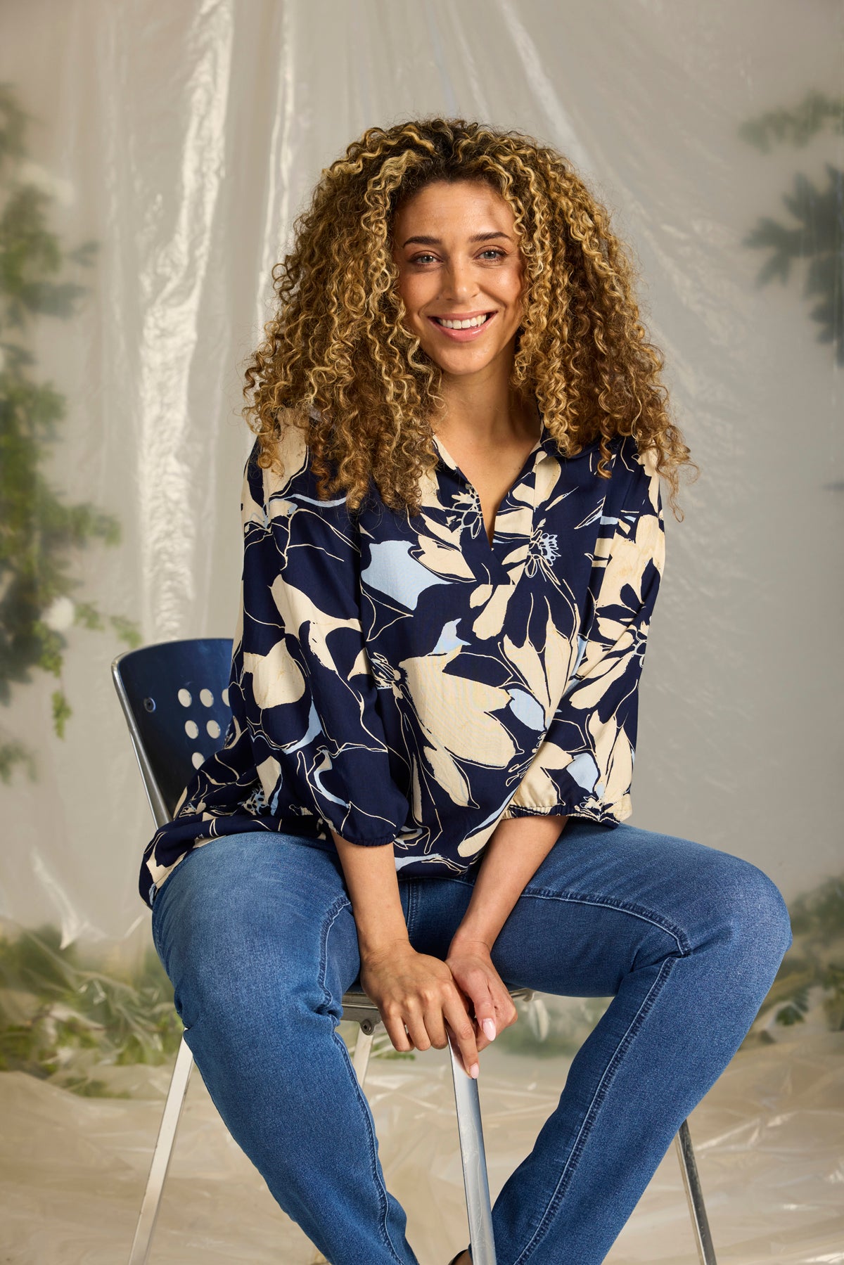 Zhenzi blouse blauw met print model Amaya 1195