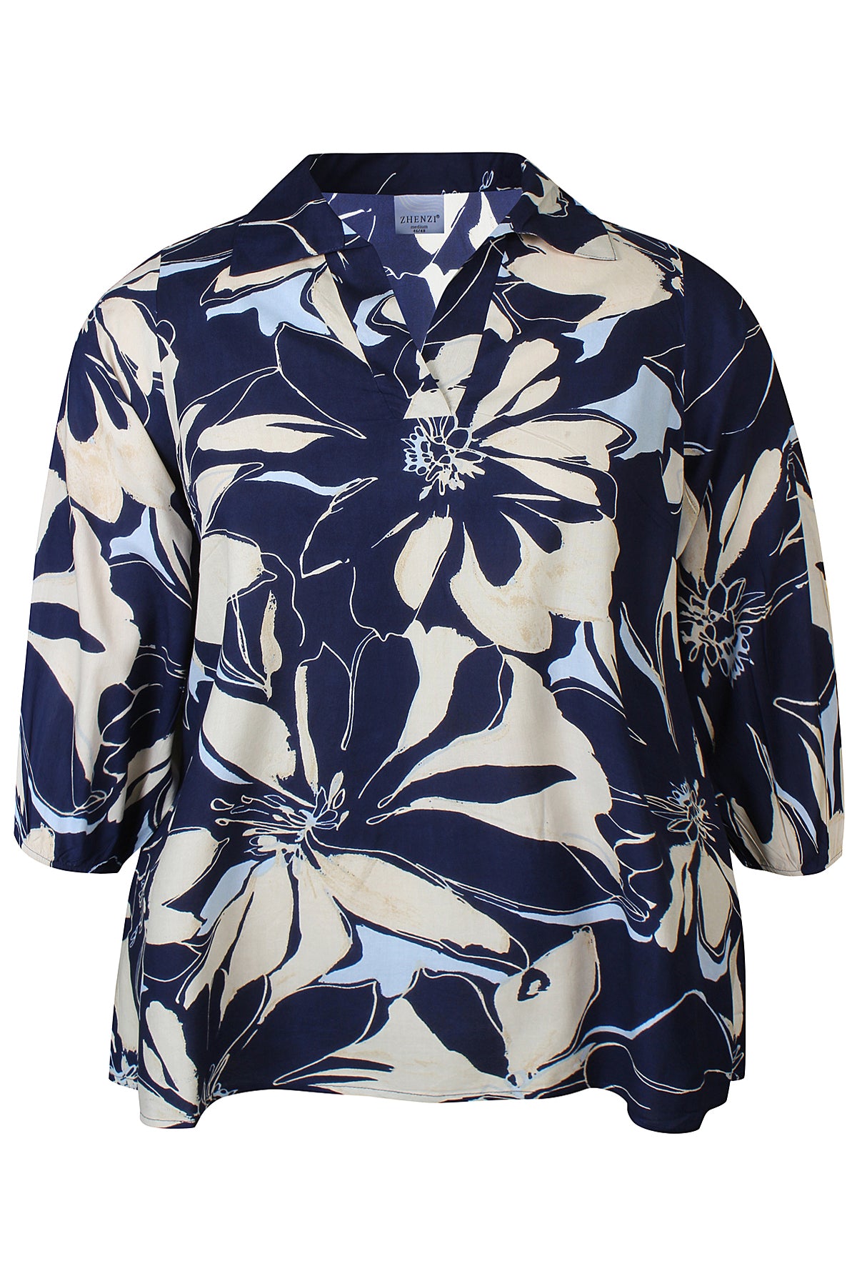 Zhenzi blouse blauw met print model Amaya 1195
