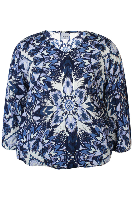 Zhenzi blouse blauw ecru lila print model Anais 120120 