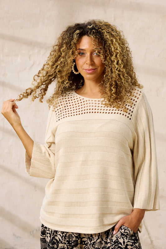 Zhenzi trui beige driekwart mouw model Capri 1246 zandkleur 