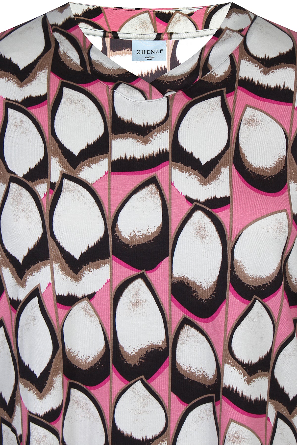 Zhenzi blouse driekwart mouw roze bruin beige print model Sylva 1260
