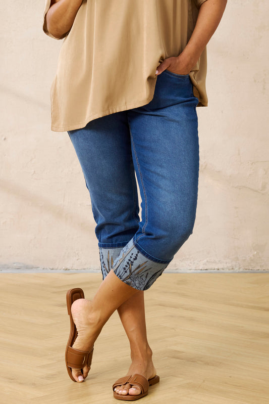 Zhenzi jeans blauw driekwart met omslag print model Stomp 127 