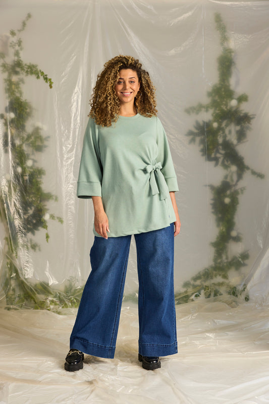 Zhenzi shirt groen met strik detail driekwart mouw model 201333 Mya