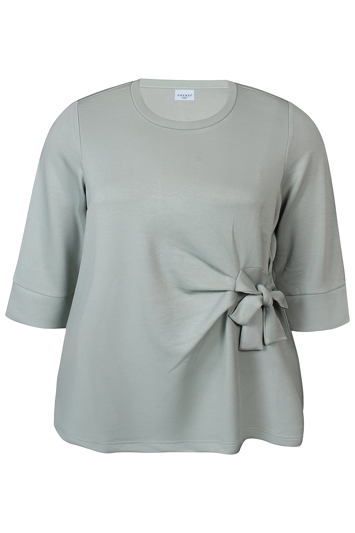 Zhenzi shirt groen met strik detail driekwart mouw model 201333 Mya