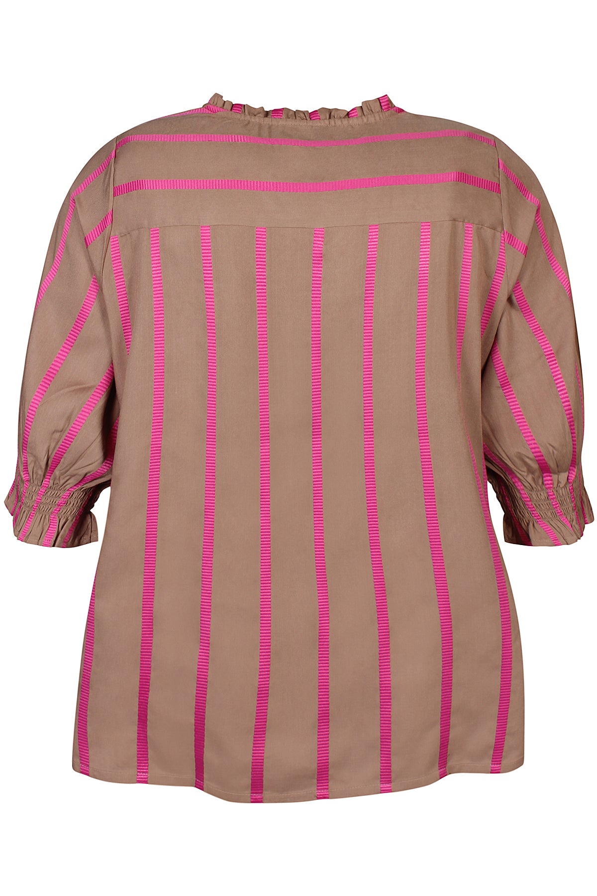 Zhenzi blouse camel met roze gestreept model Janis 1383