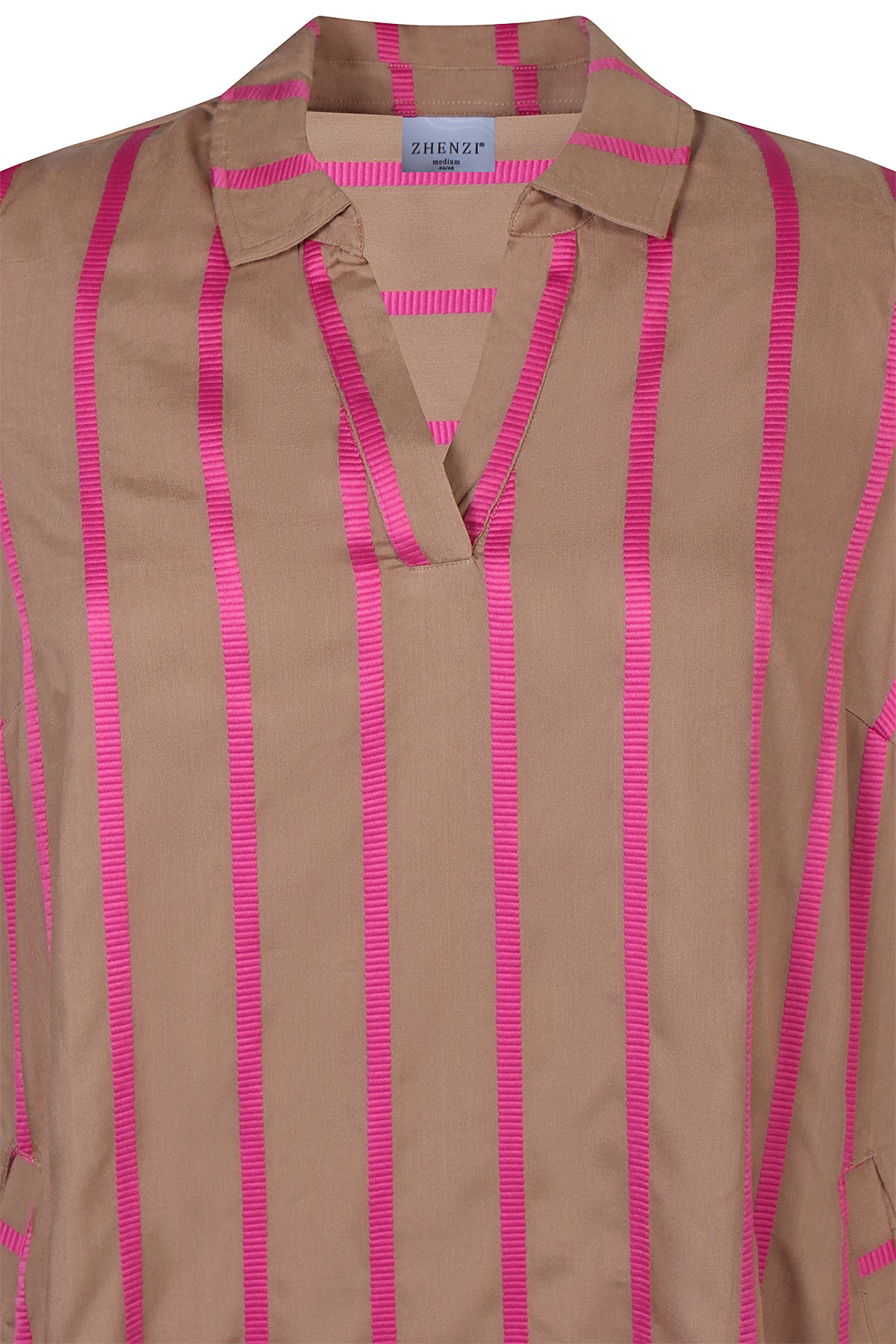 Zhenzi jurk beige met roze strepen model Janis 1384
