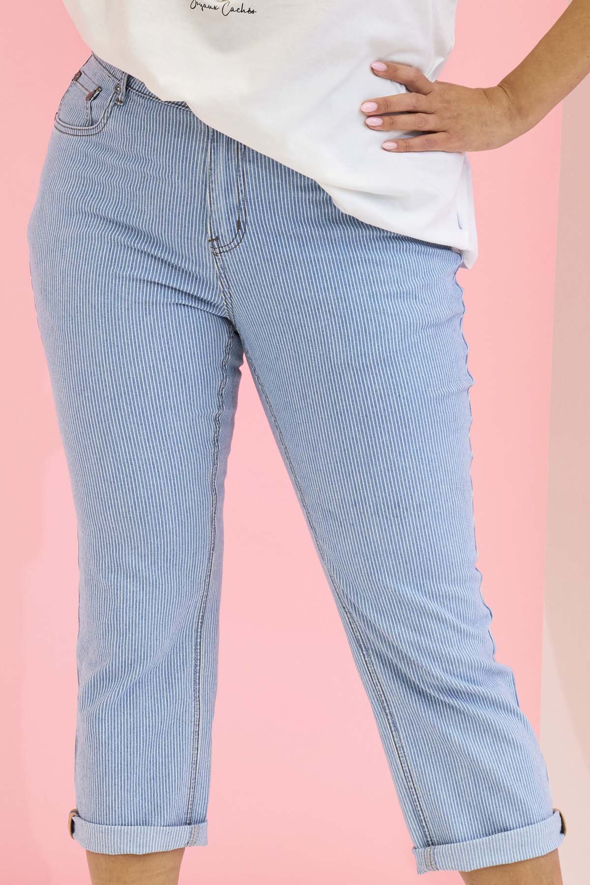 Zhenzi jeans blauw offwhite gestreept capri/enkel lengte model Salsa fit 161 pants