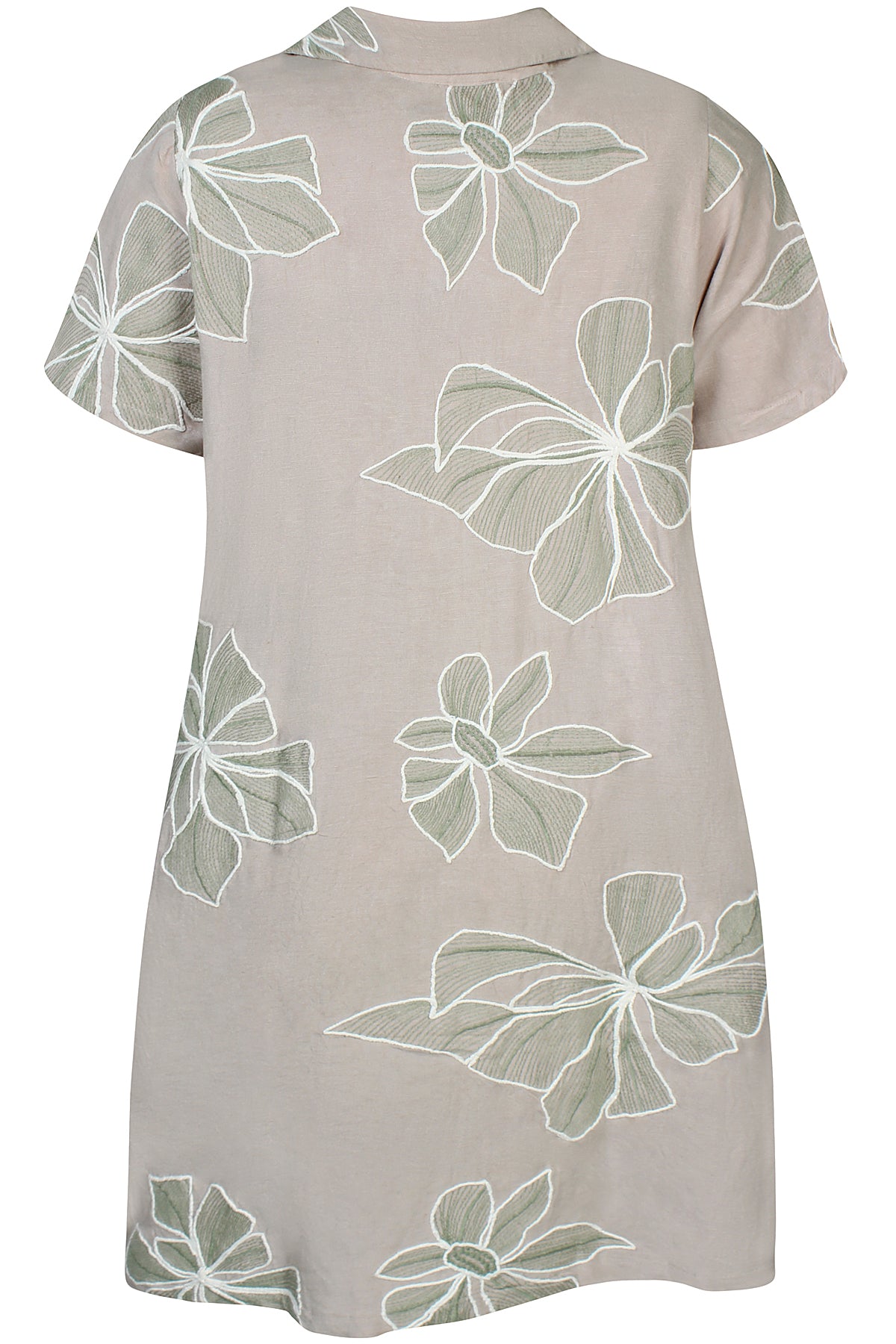 Zhenzi jurk zandkleur met groene bloemen borduursel model Junie 201417