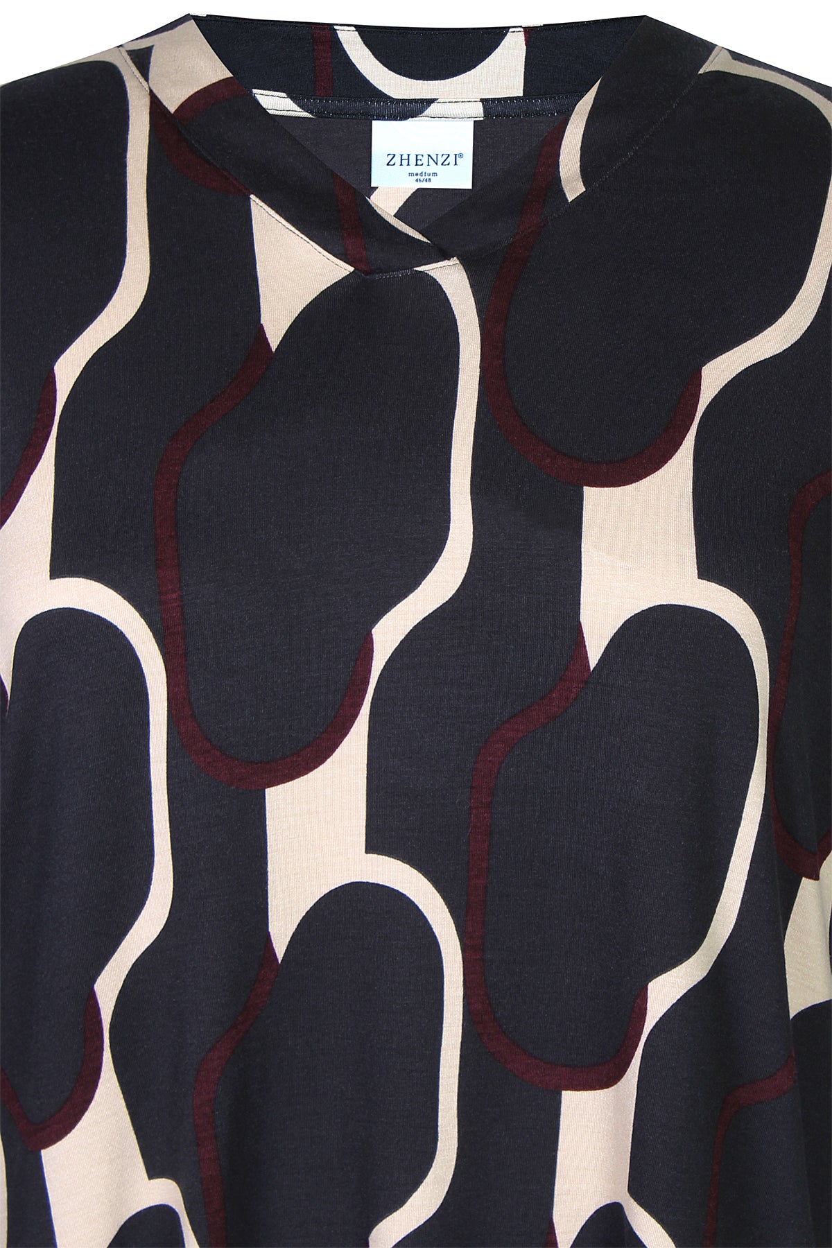 Zhenzi blouse zwart met bordeaux print model Sylva Fig 1432
