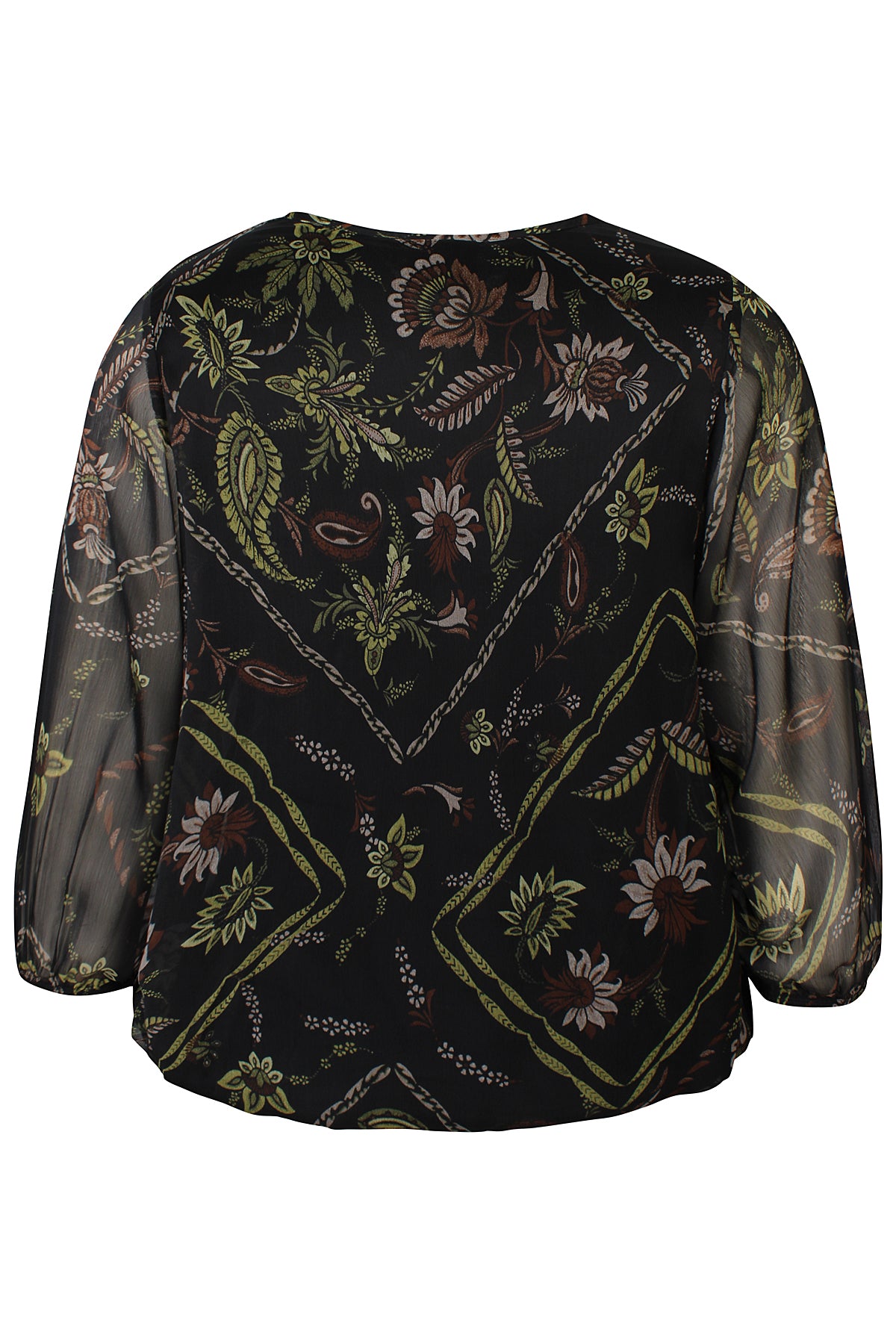 Zhenzi blouse zwart met groene print driekwart mouw model Keara 201446