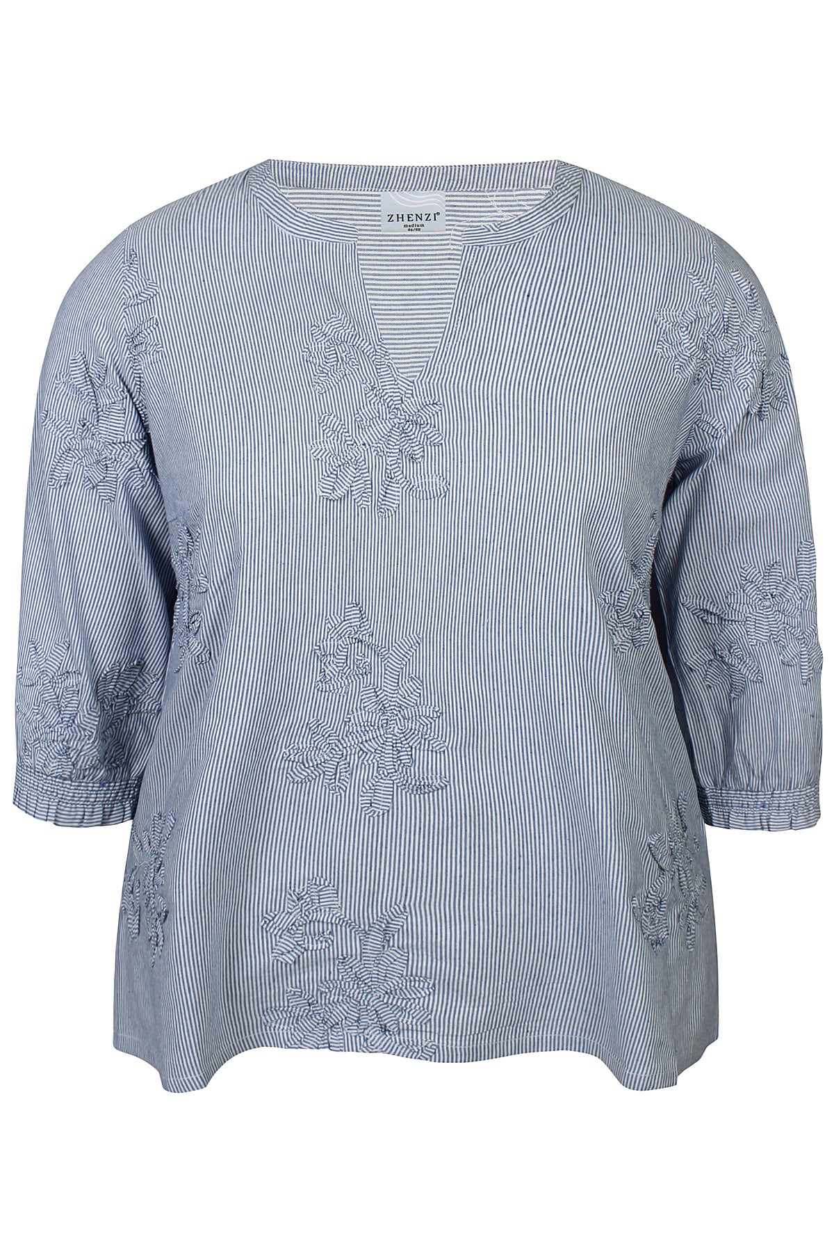 Zhenzi blouse blauw wit gestreept driekwart mouw model Kerry 201455