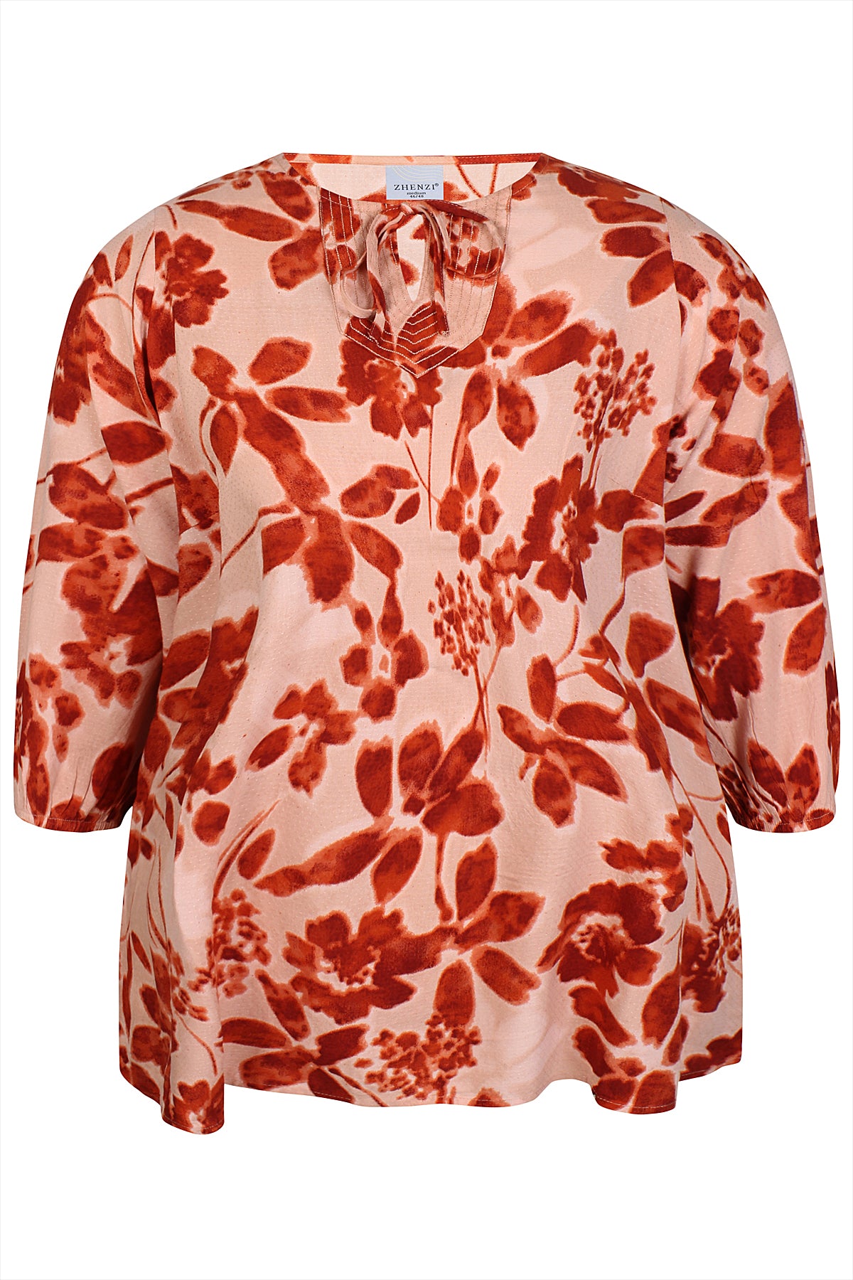 Zhenzi blouse oranje bloemen print model Kiari Fig 1461