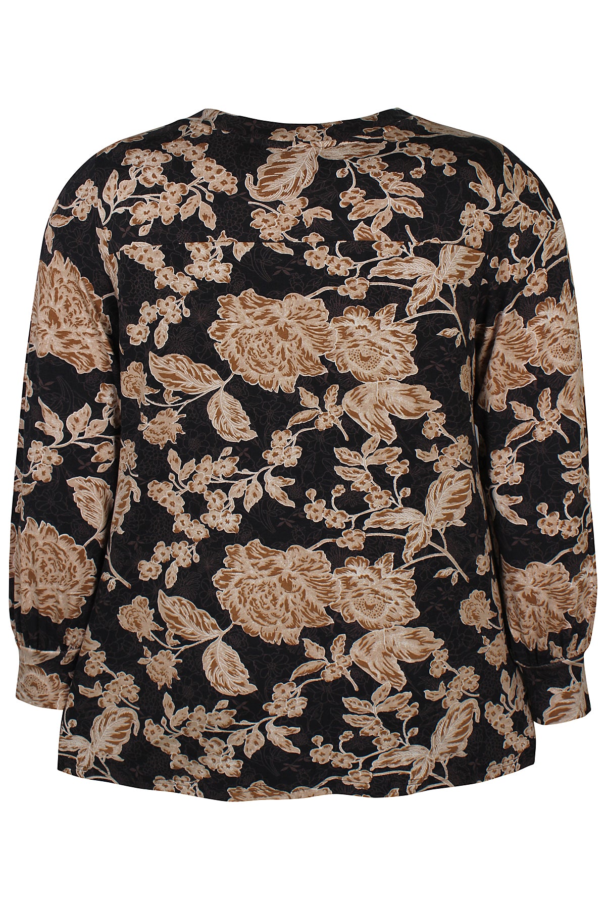 Zhenzi shirt zwart met bruin en beige print model Liane 201516