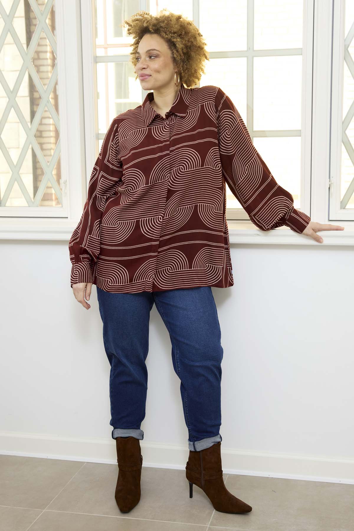 Zhenzi blouse bordeaux offwhite print model Linda 201530