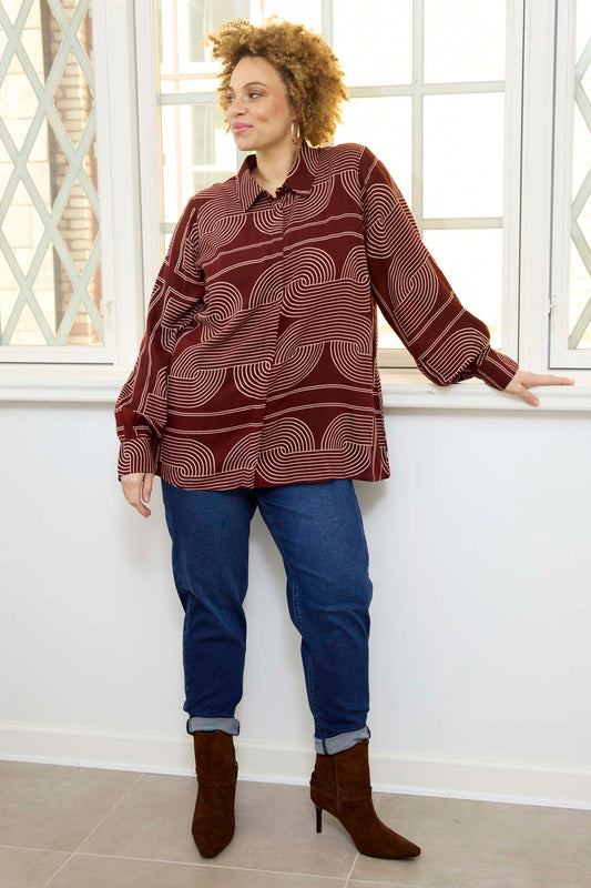 Zhenzi blouse bordeaux offwhite print model Linda 201530