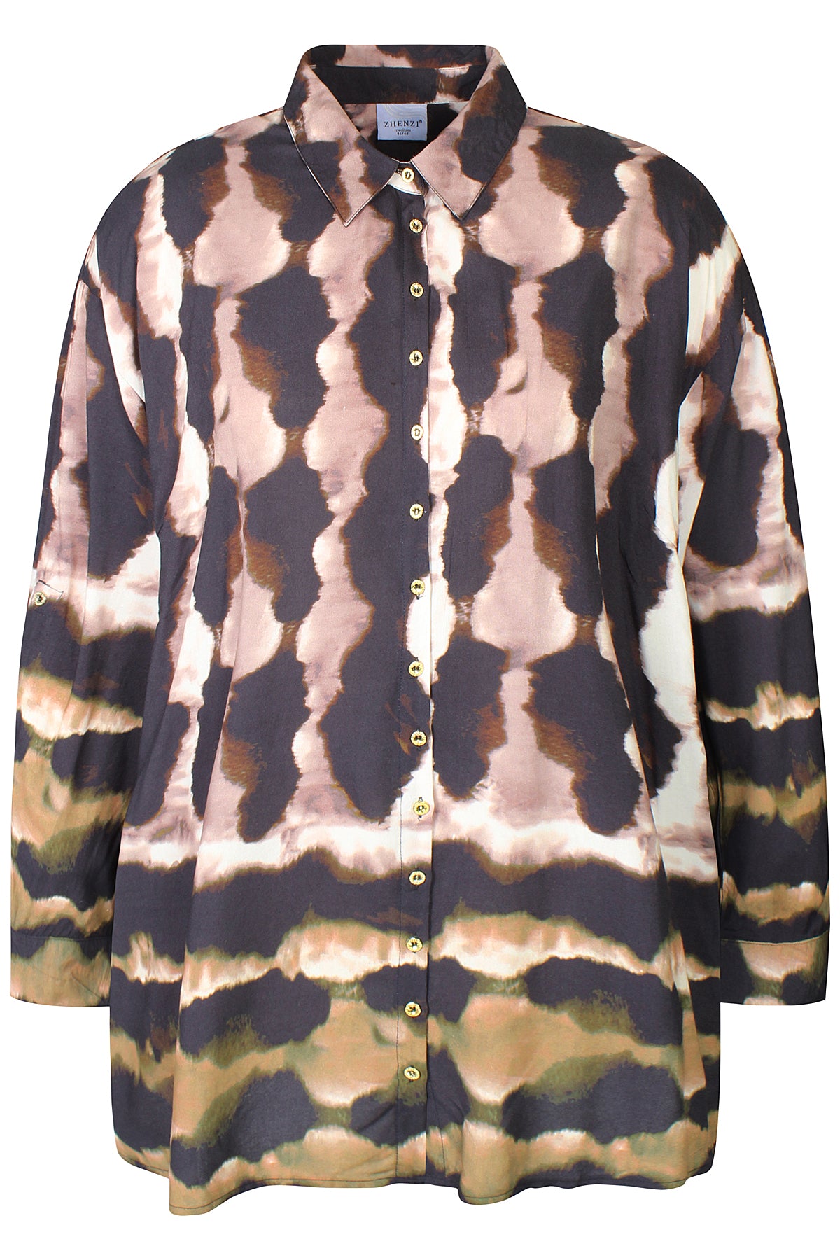 Zhenzi blouse bruin zwart groene print model Livia 201534