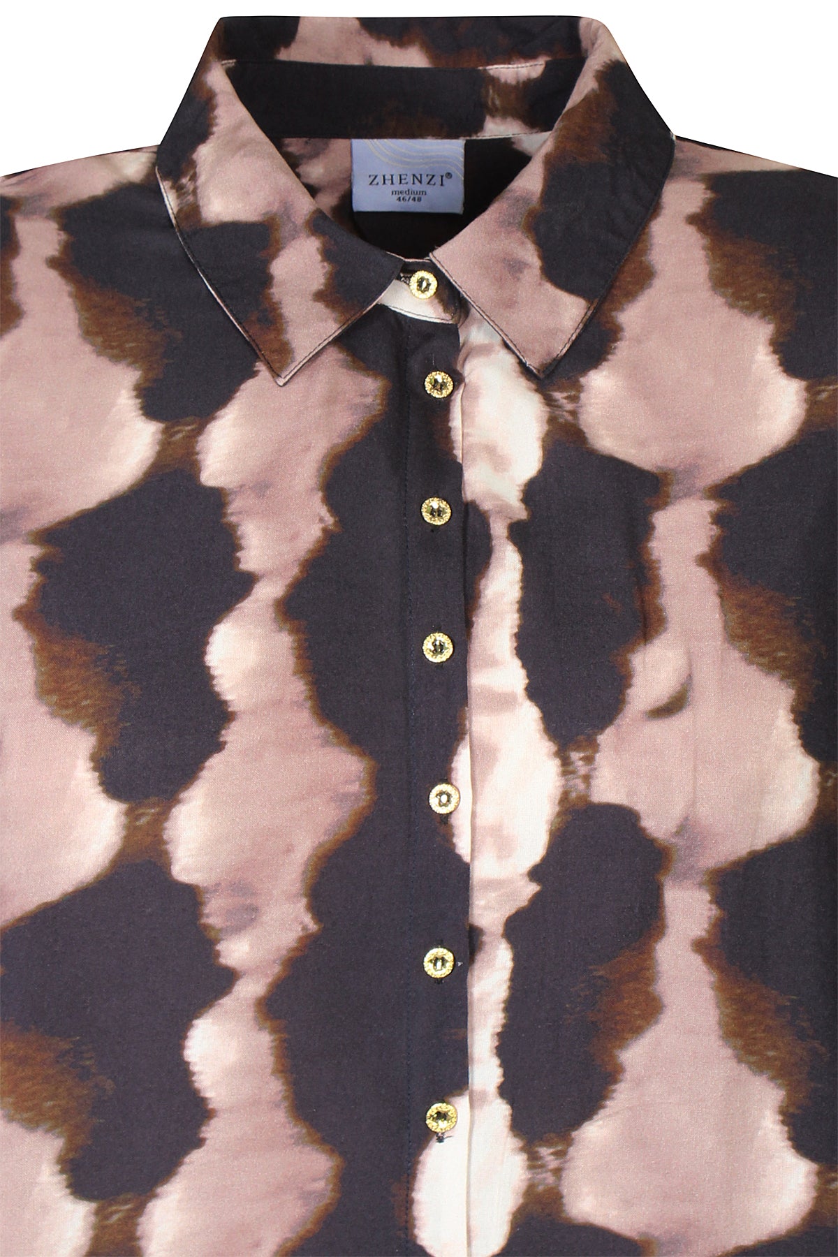 Zhenzi blouse bruin zwart groene print model Livia 201534