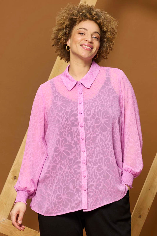 Zhenzi blouse roze met print licht doorschijnend model Marin Pink